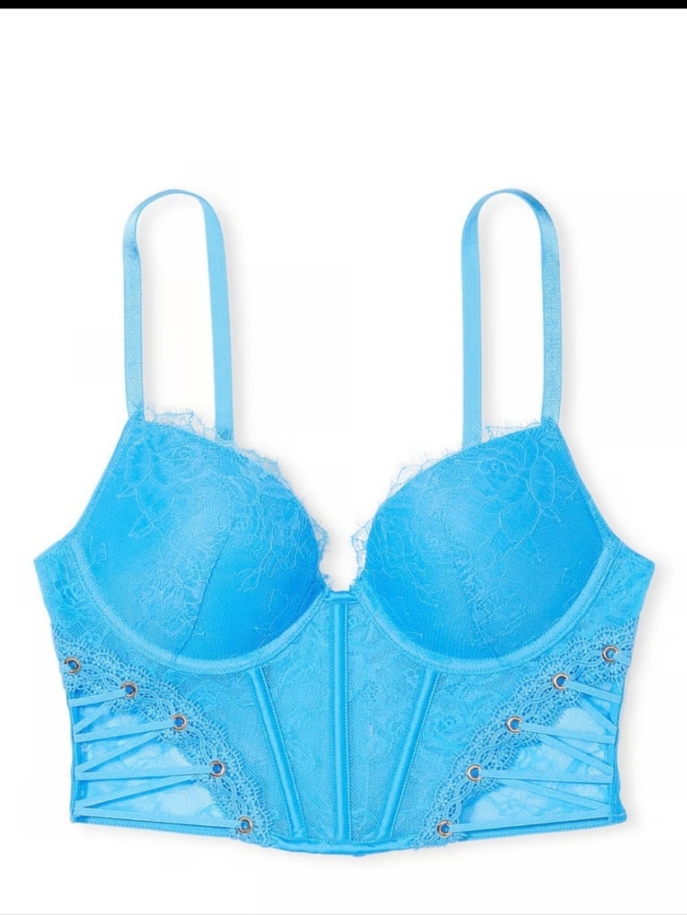 Victoria's Secret Capri Blue Rose Lace & Grommet  Push Up Corset Top NEW